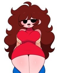 1boy 1girls :d big_breasts big_butt big_thighs boyfriend_(friday_night_funkin) brown_hair female friday_night_funkin girlfriend_(friday_night_funkin) happy holding_breasts ilovefuud male puppysnackz red_dress sillysmugz thick_thighs