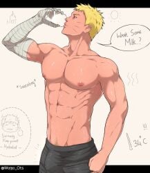 1boy abs bara bare_pectorals blonde_hair blue_eyes boxers_(clothing) gay male male_focus male_only naruto naruto_(series) naruto_shippuden nipples nude solo uzumaki_naruto womo_ots yaoi