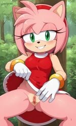 1female 1girl ai_generated amy_rose clitoris female female_only forest forest_background hedgehog hedgehog_girl mobian_(species) no_panties open_legs open_pussy open_vagina pixai pussy sillysailor solo solo_female sonic_(series) vagina