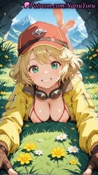 1girls 2025 ai ai_assisted ai_generated anime anime_style bangs barefoot baseball_cap bikini bikini_top_only black_gloves blonde_hair blush breasts breasts_out brown_gloves bust busty cindy_aurum cleavage cropped_jacket crossed_legs day feet feet_up female female_focus female_only final_fantasy final_fantasy_xv fingerless_gloves flower foot_fetish foreshortening gloves goggles goggles_around_neck grass green_eyes grin hat hentai hi_res high_quality high_resolution highres jacket large_breasts legs_up long_sleeves looking_at_viewer lying makeup medium_breasts mountain natsuyoru nipple_slip nippleless_clothes nipples nipples_outside non-asian on_stomach open_clothes open_jacket outdoors patreon pov red_headwear short_hair sky smile soles solo solo_female stable_diffusion swimsuit teeth the_pose toes uncensored_nipples voluptuous voluptuous_female white_bikini white_flower yellow_flower yellow_jacket