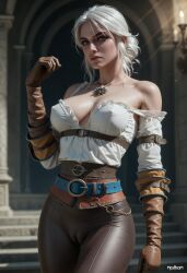 ai_generated breasts cameltoe ciri clothing female light-skinned_female looking_at_viewer madhaam scar solo the_witcher_(series) the_witcher_3:_wild_hunt white_hair yellow_eyes