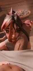 female fortnite helsie_(fortnite) holding_penis huge_cock looking_at_viewer male on_face partially_covered penis pressed_together sauna tm04 towel
