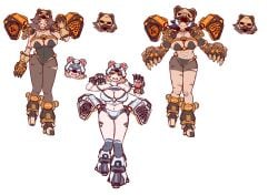 2024 3girls abs armored_femalemidriff battletech bear_girl bear_mask bellybutton big_breasts black_hair blonde_hair blue_eyes brown_hair clan_(battletech) claws concept_art female kneehighs kodiak_(battlemech) leotard mech mecha mechagirl mechwarrior navel orange_eyes panties pantyhose shikai_(artist) tagme torn_clothes