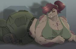 1girls absurd_res alien anthro ardail belt bewitching_thighs big_breasts black_sclera breasts_bigger_than_head brown_hair cleavage clothed clothing fangs female female_only female_soldier grey_body hair halo_(series) hi_res huge_breasts huge_hips huge_thighs jiralhanae looking_at_viewer lying lying_on_side microsoft on_side pants ponytail scar scar_across_eye scars_all_over slightly_chubby slightly_chubby_female smile smiling smiling_at_viewer soldier solo tank_top teeth thick_thighs unsc voluptuous_anthro voluptuous_female wide_hips xbox_game_studios yellow_eyes