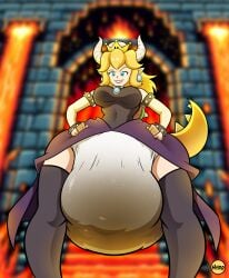 1girls black_dress blonde_hair blue_eyes bowsette diaper female female_only full_diaper fully_clothed hyrosdiaperdivas light_skin mario_(series) scat shit super_mario_bros.