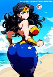 ai_generated angry ass ass_focus beach beautifulcabincrew continuation dc dc_comics diana_prince pants patreon solo tight_clothing wonder_woman wonder_woman_(series)