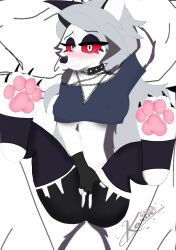 1girls alternate_version_available anthro canid canid_demon canine canine_humanoid fang feet_focus female female_only furra furry hellhound helluva_boss karinyan_ long_hair looking_at_viewer loona loona_(helluva_boss) pawpads red_sclera self_upload smiling spiked_collar tagme vivienne_medrano white_pupils