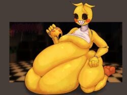 1girls animatronic animatronic_female big_belly big_breasts chicken derangeddd eating_food fat featureless_breasts female five_nights_at_freddy's five_nights_at_freddy's_2 obese obese_female pizza pizza_slice robot sharp_teeth thick thick_thighs toy_chica_(fnaf)