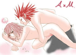 2boys anal axel blush cum kingdom_hearts lowres male marluxia multiple_boys nobody_(kingdom_hearts) yaoi