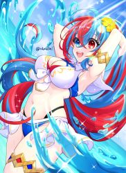 1girls alear_(female)_(fire_emblem) alear_(female)_(seaside_dragon)_(fire_emblem) alear_(fire_emblem) alternate_costume alternate_hairstyle bikini blue_bikini blue_eyes blue_hair blue_swimsuit breasts cleavage crossed_bangs female female_only fire_emblem fire_emblem_engage fire_emblem_heroes heterochromia highres long_hair medium_breasts multicolored_clothes multicolored_hair nintendo nkmdk41 ocean official_alternate_costume official_alternate_hairstyle open_mouth ponytail red_bikini red_eyes red_hair red_swimsuit solo split-color_hair swimsuit two-tone_hair very_long_hair water white_bikini white_swimsuit