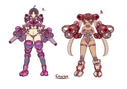 2024 2girls armored_female battlemech battletech bellybutton big_breasts black_hair boob_window clan_(battletech) cleavage concept_art crucible_(battlemech) female mech mecha mechagirl mechwarrior midriff navel panties purple_eyes red_eyes shikai_(artist) short_hair skindentation tagme tan_body tan_hair underboob