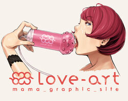 blue_eyes cum dildo facial female hands highres lace licking mama_(artist) mamashi original red_hair saliva short_hair solo tongue