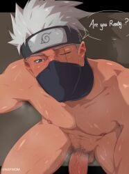 1boy abs bara bare_pectorals blonde_hair blue_eyes erection gay hatake_kakashi male male_focus male_only mask naruto naruto_(series) naruto_shippuden nipples nude penis solo womo_ots yaoi