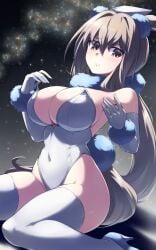 armpits bunny_girl bunnysuit character_request embarrassed large_ass large_breasts large_thighs leotard long_gloves looking_at_viewer starry_background starry_sky thighhighs unamused