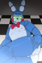 2023 animatronic anus ass ass_grab asshole asshole_stretched_wide balls balls_between_thighs ballsack blue_body bowtie buckteeth bunny_ears color colored cum cum_drip cum_dripping cum_dripping_from_ass cum_in_ass cum_inside eyelashes eyes_half_open five_nights_at_freddy&#039;s five_nights_at_freddy&#039;s_2 fnaf gay glowing_eyes green_eyes half-closed_eyes heart-shaped_pupils lagomorph lagomorph_humanoid laying laying_down leporid leporid_humanoid looking_at_viewer lying lying_down male_only nipples rabbit rabbit_ears rabbit_humanoid red_bowtie red_cheeks robot scottgames showing_ass simple_background spaceandroids stretched_anus stretching_anus thick_thighs thighs toy_bonnie_(fnaf)