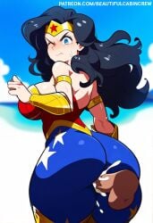 ai_generated ass_focus beach beautifulcabincrew clothed_sex continuation cum dc dc_comics pants patreon penis thigh_sex wonder_woman wonder_woman_(series)