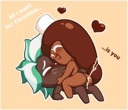 2024 accurate_art_style ass balls big_ass blush brown_body brown_hair christmas chubby closed_eyes cocoa_cookie cookie_run cookie_run_kingdom couple cum dark-skinned_female dark-skinned_male dark_skin ejaculation green_hair happy happy_sex heart hug lying lying_down lying_on_back lying_on_person marshmallow mint_choco_cookie multicolored_hair nipples nude penis soff_doll spread_legs tagme text