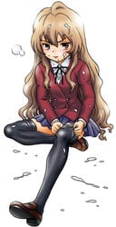 1girls aisaka_taiga blush clothing cum cum_on_clothes cum_on_hair female highres irie_yamazaki looking_at_viewer school_uniform skirt solo stockings toradora!