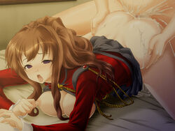 artist_request blanc_noir blush breasts brown_hair censored cum cum_in_pussy cum_inside empty_eyes fucked_silly game_cg huge_breasts large_breasts long_hair purple_eyes sex