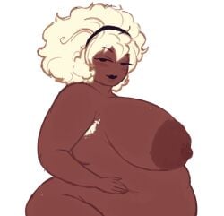 1girls areola areolae armpit_hair big_belly big_breasts black_hairband black_lipstick dark_skin enormous_belly fat hairband homestuck lipstick looking_at_viewer ms_paint_adventures naked naked_female rose_lalonde white_background white_hair