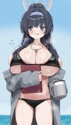 1girls big_breasts bikini blue_archive blush breasts female female_only halo huge_breasts large_breasts lir solo sweat swimsuit trinity_general_school_student ui_(blue_archive) ui_(swimsuit)_(blue_archive)