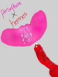 clit clitoris cock cum cum_drip cunt dick erection hermes_(lore_olympus) lore_olympus lure_of_selly penis persephone_(lore_olympus) pink_pussy pink_skin pussy red_dick red_penis red_skin vagina vaginal