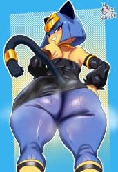 1girls ass ass_focus big_ass bottom_heavy bubble_butt catgirl clothing dress fat_ass female female_only gluteal_fold hands_on_hips helloguish huge_ass large_ass looking_at_viewer looking_back massive_ass musk musk_clouds no_panties pal_(species) palworld png rear_view sekhmet_(pal) smile smug smug_grin solo sweat sweatdrop sweaty_ass tail thick_ass thick_thighs thunder_thighs wide_hips