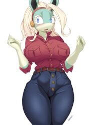 2023 3:4 5_fingers absurd_res alternate_version_available anthro big_breasts blue_eyes blush breasts busty curvaceous curvy digital_media_(artwork) eyebrows female fingers fit fit_female front_view genitals hair hi_res hourglass_figure ippan_josei large_breasts monster_girl morris multicolored_body my_hero_academia navel open_mouth pussy signature simple_background solo thick_thighs two-tone_body unknown_species wide_hips