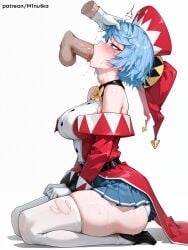1girl ai_assisted ai_generated blue_hair jester light-blue_hair luce_rubis solo tsuihou_sareta_tensei_juukishi_wa_game_chishiki_de_musou_suru