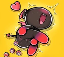anal anal_masturbation anal_orgasm anonymous_artist anus ball black_body blue_eyes blush bodily_fluids butt chao_(sonic) dark_chao ejaculation female gaping gaping_anus genital_fluids genitals hands-free heart_symbol hi_res lying masturbation messy on_side open_mouth orgasm pupils raised_leg saliva sega shaking sharp_teeth simple_background solo sonic_the_hedgehog_(series) spade_tail spread_butt spreading sweat tail teeth tongue trembling vaginal_fluids vaginal_squirting vulva white_pupils wings yellow_background