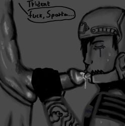 blowjob cum dummies_vs_noobs gay gay_blowjob helmet licking_penis sparta_(dummies_vs_noobs) swearing sweating tattoos trident_(dummies_vs_noobs)