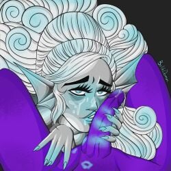 blue_lipstick cheating cheating_husband cum cum_in_mouth cum_on_face eyebags fin_ears lips_on_penis lipstick lipstick_mark lipstick_on_penis long_hair lore_olympus purple_body purple_penis purple_skin silver_skin thetis_(lore_olympus) white_hair zeus_(lore_olympus)