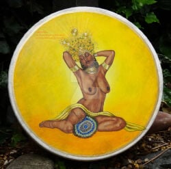 african_mythology big_breasts black_woman breasts breasts_out crown dark-skinned_female dark_skin hanging_breasts jewelry oshun_(yoruba_mythology) pose yoruba_mythology