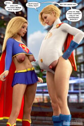 2girls 3d areolae big_breasts big_nipples blonde_hair breasts dc dc_comics huge_breasts huge_nipples justice_league kara_zor-el karen_starr large_breasts leta muscular_female nipples power_girl sagging_breasts short_hair supergirl