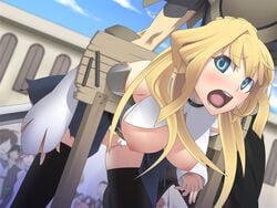 1girls akatsusaki_kazutaka akatuzaki912 areolae bent_over blonde_hair blue_eyes blush bondage bottomless_skirt breasts censored character_request curvy erect_nipples exposed_anus exposed_ass exposed_breasts exposed_nipples exposed_pussy female female_only femsub forced game_cg haizan_no_hime_shougun helpless humiliation large_breasts nipples no_bra no_panties open_mouth pillory public restrained skirt skirt_lift source_request stocks torn_clothes tricia_(haizan_no_hime_shougun) will_tame