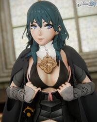 1girls 3d black_bra blue_eyes blue_hair bra bra_strap bra_strap_is_showing_(meme) breasts byleth_(fire_emblem) byleth_(fire_emblem)_(female) clothing_cutout cutout dochaunt24 female female_only indoors medium_breasts medium_hair meme midriff navel navel_cutout solo teacher window