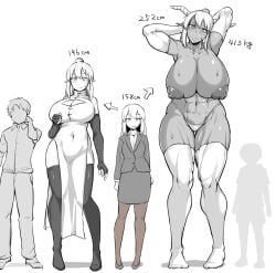 big_ass big_boobs big_breasts big_butt big_thighs black_and_white curvy curvy_body curvy_female curvy_figure height_comparison height_difference highres huge_ass huge_boobs huge_breasts huge_butt huge_thighs long_hair looking_at_viewer manga manga_style nia0122 short_hair size_comparison size_difference thigh thigh_highs thighhighs voluptuous voluptuous_body voluptuous_female