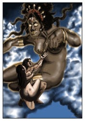 african_mythology black_hair black_woman blessing couple crown dark-skinned_female dark_skin jewelry nude nude_female nude_male nudity oshun_(yoruba_mythology) worshiping worshiping_deity yoruba_mythology