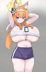 1girls big_breasts blue_archive breasts female female_only gym_uniform halo large_breasts lir looking_at_viewer mari_(blue_archive) mari_(track)_(blue_archive) solo sweat trinity_general_school_student underboob