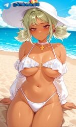 ai_generated amberbs18 beach bikini bikini_bottom blonde_hair boobs_out brawl_stars mandy_(brawl_stars) supercell