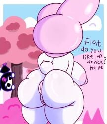 2girls adorable animated animation anthro anus ass big_breasts breasts bush cute cyka embarrassed embarrassed_female english_text female female_only field_background furry genitals hat headwear hood huge_ass jester jester_hat kuromi lagomorph large_ass leporid looking_back mammal my_melody nipples no_sound nude nude_female onegai_my_melody presenting presenting_hindquarters pussy rabbit rabbit_girl sanrio shaking_ass shorter_than_15_minutes solo solo_female tagme tail text thick_thighs tree twerking video wide_hips