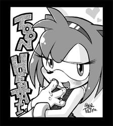 amy_rose anthro cum cum_on_body cum_on_fingers cum_on_upper_body female female_only fur hedgehog lowres monochrome solo sonic_(series) tojyo