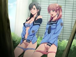 2girls blush bra breasts censored circle_hitori cleavage clothing femsub game_cg hypnosis mind_control multiple_girls multiple_subs open_clothes open_shirt panties peeing school_uniform serafuku shirt soushinjutsu_3 underwear