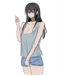 alternate_costume black_hair brown_eyes cleavage colored_sketch female female_only genderswap_(mtf) gintama katsura_kotarou long_hair looking_at_viewer medium_breasts rule_63 short_shorts shorts sketch solo tank_top