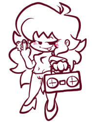 black_and_white blush blush_lines blushing boombox bottomless exposed_pussy girlfriend_(friday_night_funkin) heels lulufu middle_finger no_color no_panties solo solo_female solo_female_focus solo_focus tongue_out wet wet_pussy