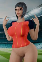 1girl 1girls big_breasts big_thighs boobs breasts fortnite fortnite:_battle_royale mari_(fortnite) pose sexy_body sexy_female sexy_pose shadow_ops shirt soccer soccer_player soccer_uniform thighs tits vagina