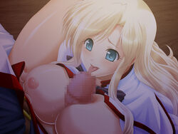 artist_request blanc_noir blonde_hair blue_eyes blush breasts censored female game_cg huge_breasts male paizuri penis straight