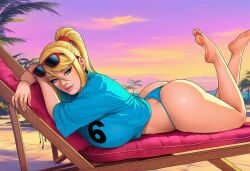 1girls accurate_art_style ai_generated barefoot big_ass feet feet_up female female_only grand_theft_auto grand_theft_auto_vi gta_vi_cover_girl gtavi_cover_girl huge_ass huge_breasts leo_dawg metroid rockstar_games samus_aran soles solo the_pose thick_thighs toes wide_hips