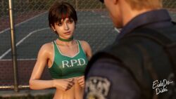 1boy 1girls ai_generated albert_wesker breasts brown_hair choker dialogue eidedodidei female female_focus flashing flashing_breasts nipples outdoors rebecca_chambers resident_evil running self_upload short_hair shorter_than_30_seconds sound tagme video video_game_character voice walking