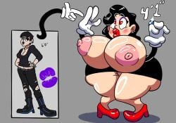 2d_(artwork) ass_bigger_than_head ass_bigger_than_torso ass_expansion bimbo_lips bimbofication black_hair black_lips breast_expansion breasts_bigger_than_head breasts_bigger_than_torso cartoon_gloves goth_girl heart_eyes housewife huge_ass huge_breasts kiss_mark red_heels ring thegreenthief tits_out toonification toony